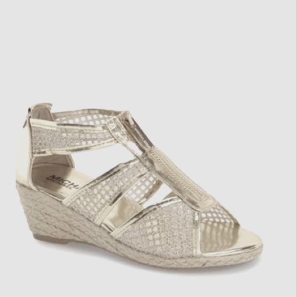 MICHAEL KORS CATE JAY. SILVER GLITTER WEDGE GIRLS - Picture 2 of 5